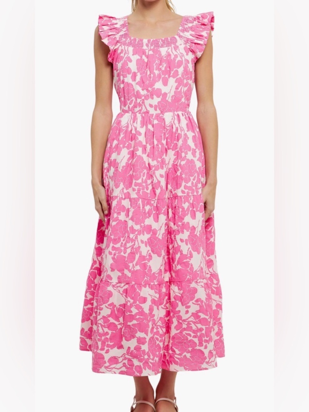 English factory Floral Tie Back Tiered Cotton Dress pink. Size small